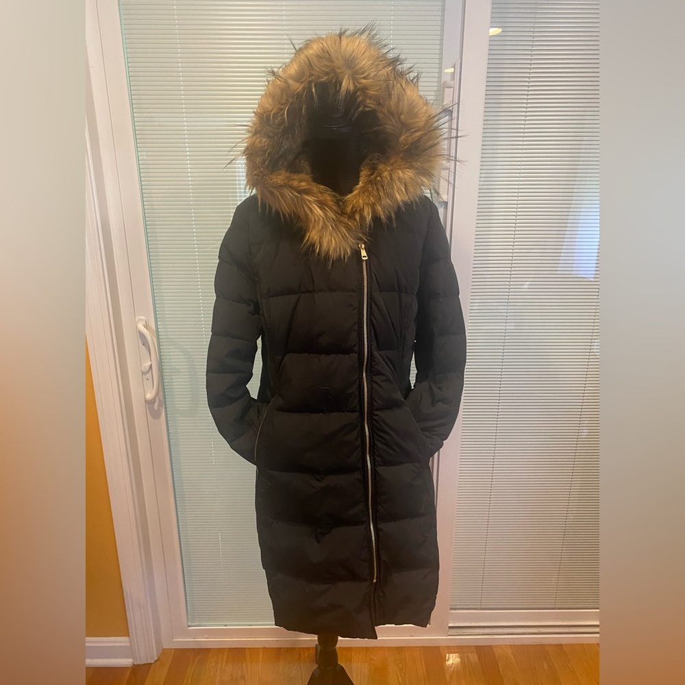 Cole Haan Black Puffer Coat with Fur Hood
